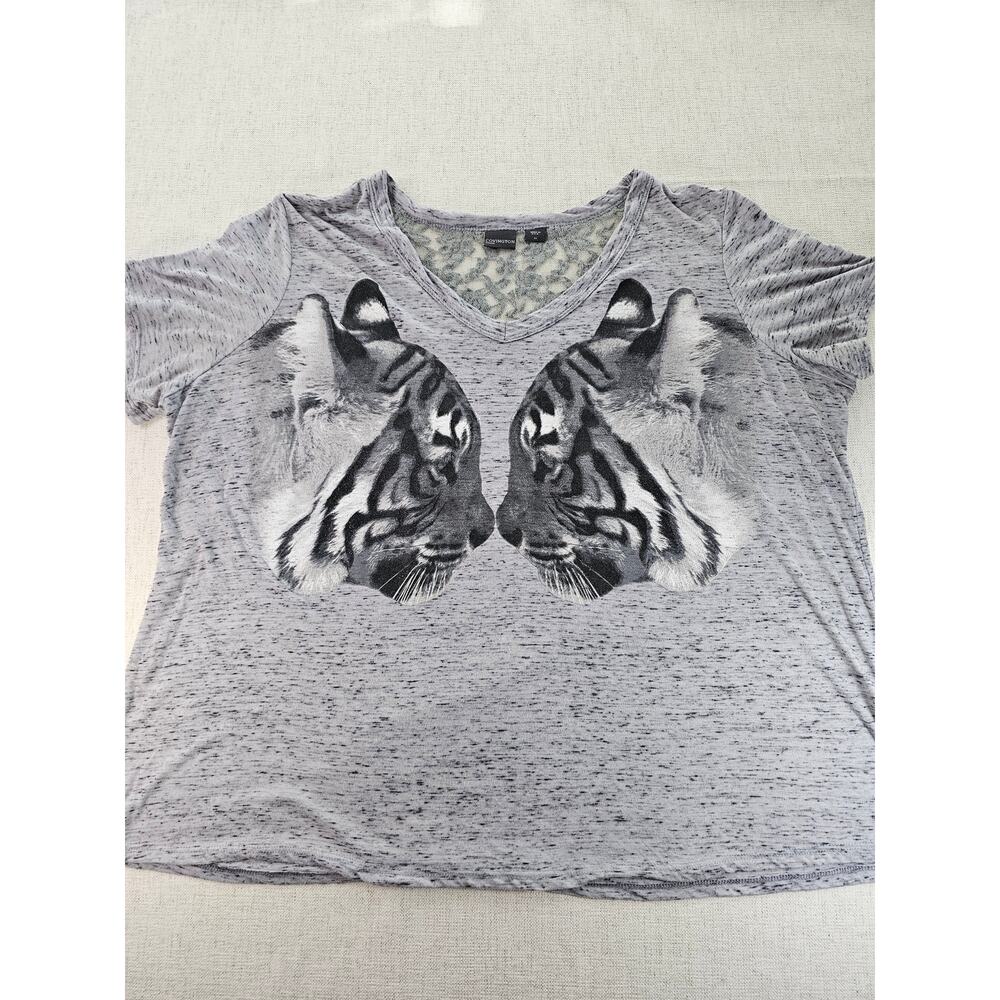Covington 1X Heathered Gray‎ Tiger Graphic Lace Detail Tee